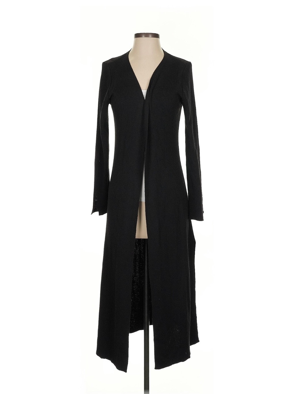 White House Black Market Black Ribbed Open-Front Cardigan
